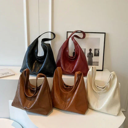 Large PU Leather Shoulder Bag – Soft Hobo Tote for Women