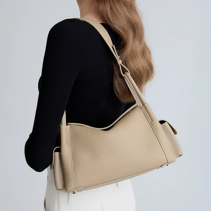 Genuine Cowhide Leather Hobo Shoulder Bag – Pebbled Minimalist Style