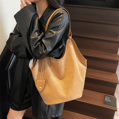 Suede Shoulder Tote Bag – Retro Large Capacity Women's Handbag
