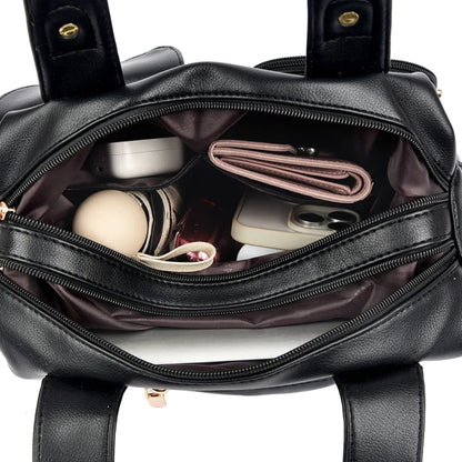 Leather Tote Handbag with Dual Front Pockets & Arrow Hardware