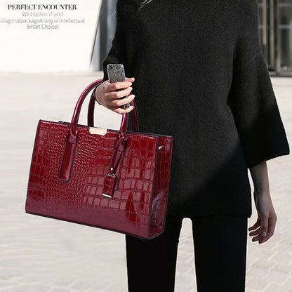 Crocodile Pattern Handbag for Women – Large Capacity PU Leather Top Handle Bag