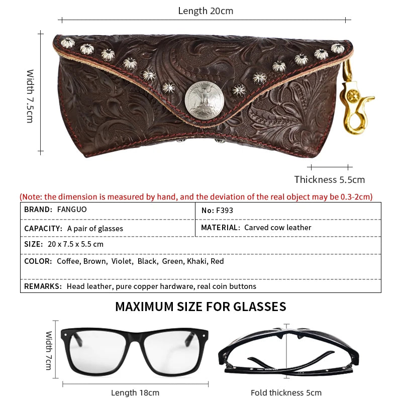 Handmade Genuine Leather Eyeglasses Case – Ostrich Embossed Sunglasses Holder
