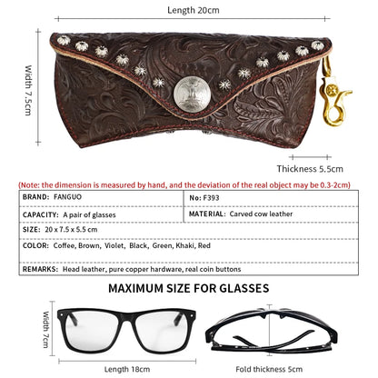 Handmade Genuine Leather Eyeglasses Case – Ostrich Embossed Sunglasses Holder