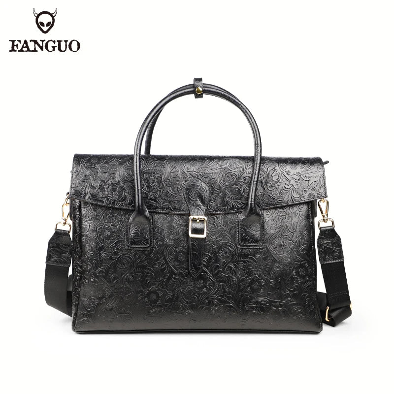 Genuine Cowhide Leather Tote Bag – Men's 14" Laptop Shoulder Bag