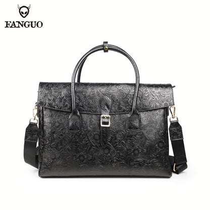 Genuine Cowhide Leather Tote Bag – Men's 14" Laptop Shoulder Bag