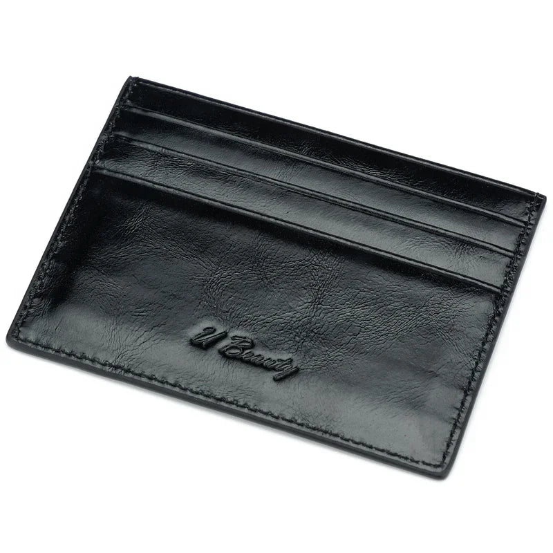 Genuine Leather Minimalist Card Wallet with ID Slot – Slim Cowhide