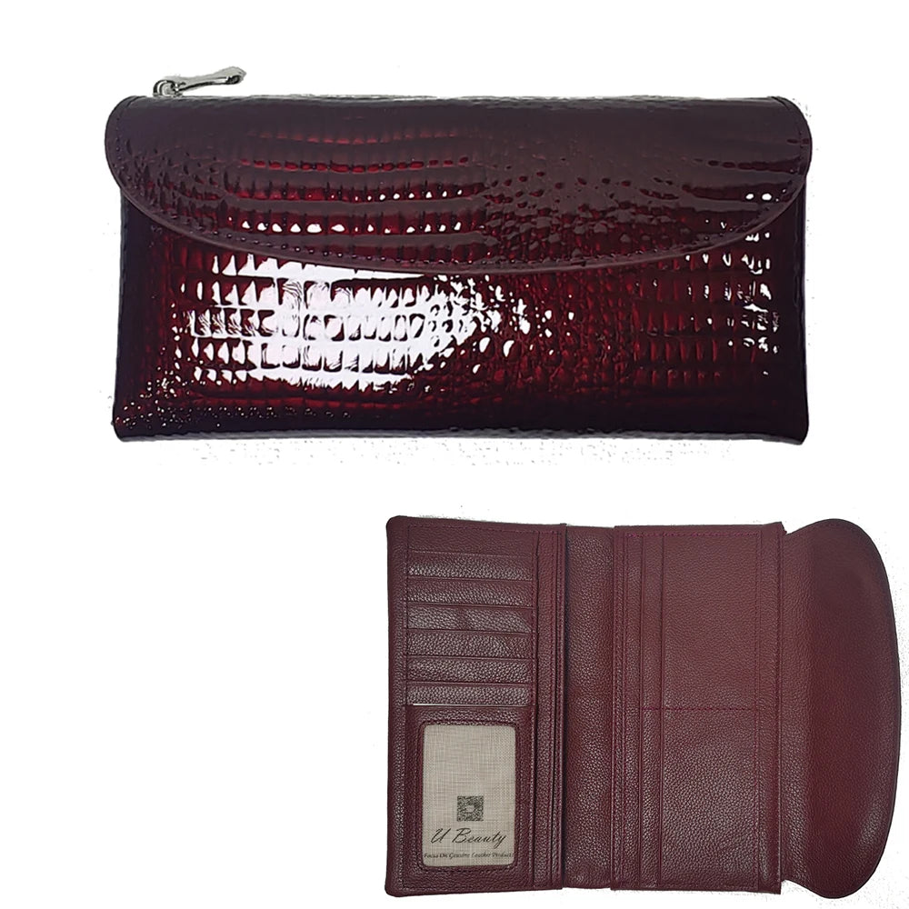 Patent Leather Long Wallet Women Crocodile Pattern Clutch Purse