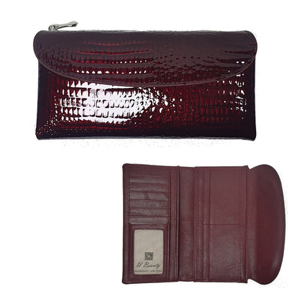 Patent Leather Long Wallet Women Crocodile Pattern Clutch Purse