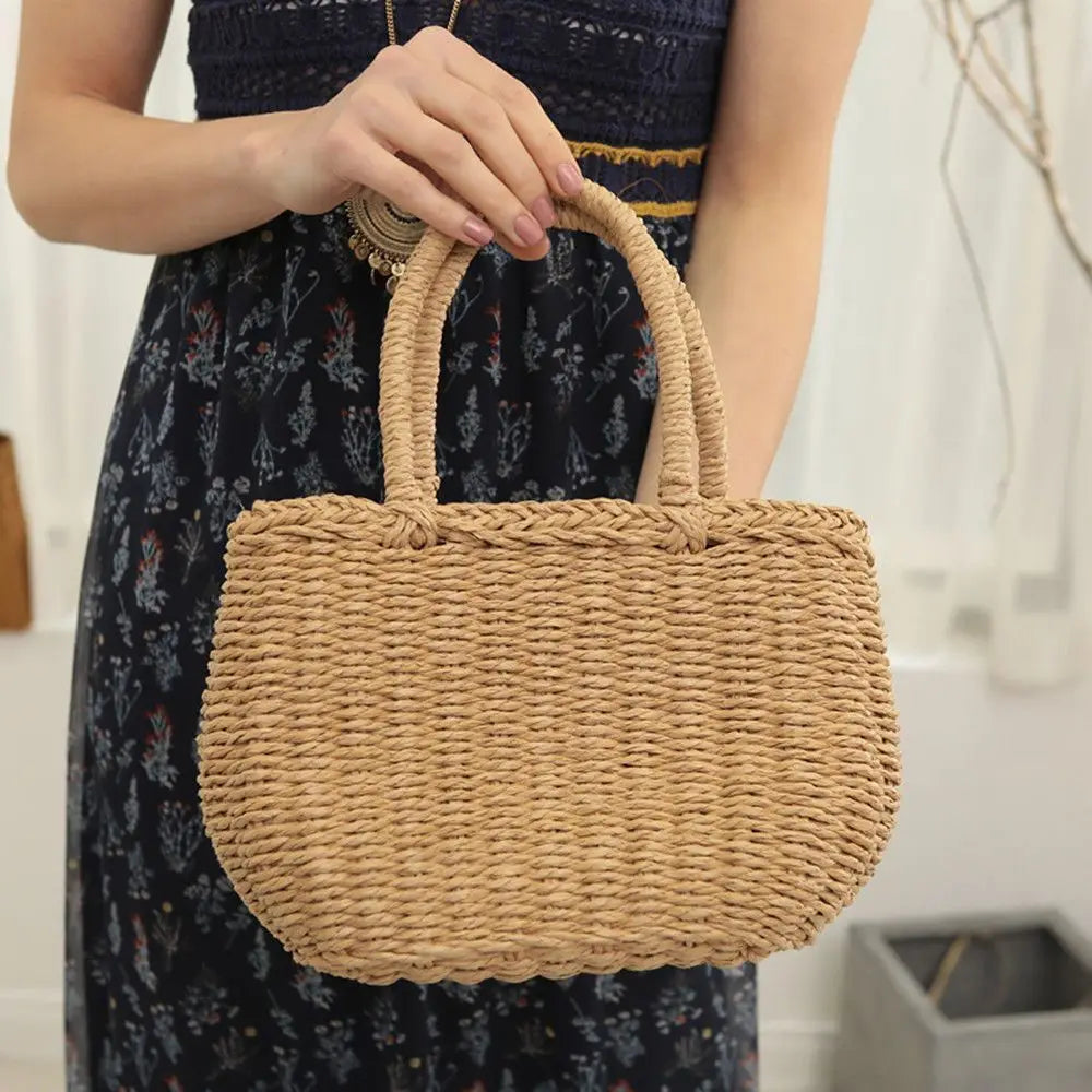 Straw Bucket Bag for Women – Handmade Bohemian Beach Tote