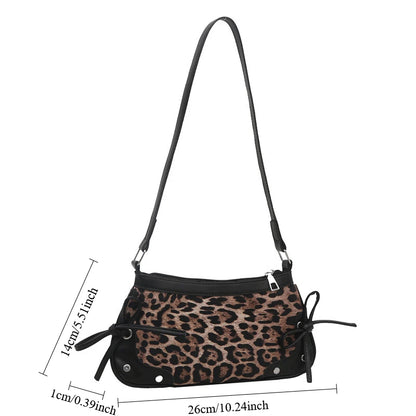 Leopard Print Bow Shoulder Bag – Retro Underarm Handbag for Women
