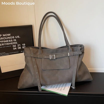 Moods Biker Style Big Shoulder Bags Women Soft Pu Leather Large Capacity Travelling Shopping Totes
