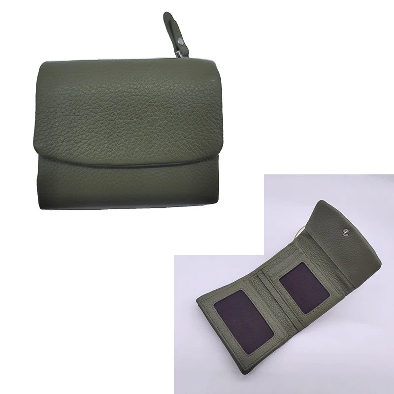 Genuine Leather Tri-Fold Wallet for Women with Hasp Closure