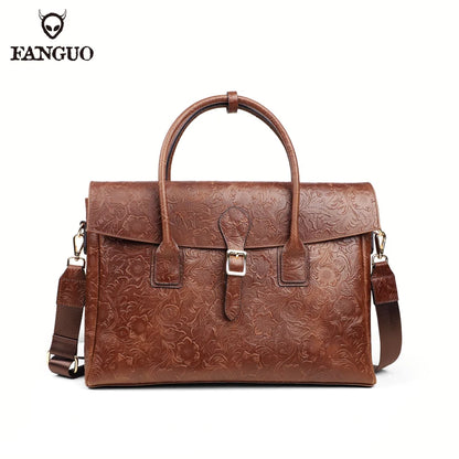 Genuine Cowhide Leather Tote Bag – Men's 14" Laptop Shoulder Bag