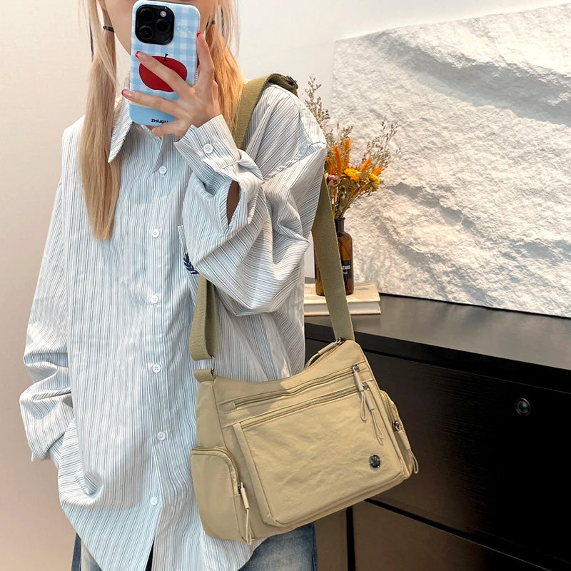Women's Multi-Pocket Crossbody Bag – Lightweight Nylon Shoulder Bag