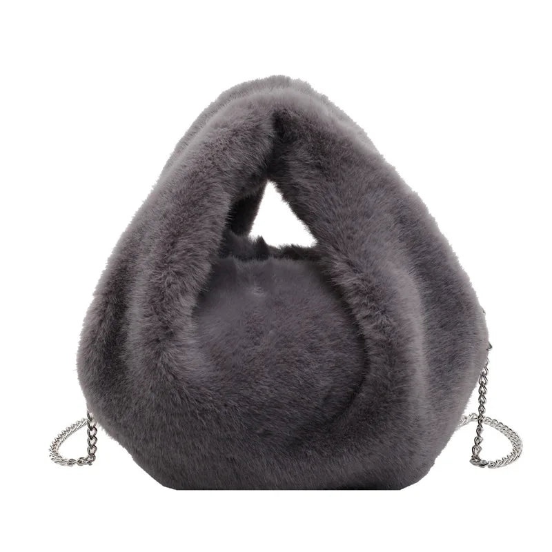 Plush Faux Fur Bucket Bag – Women's Chain Crossbody Handbag