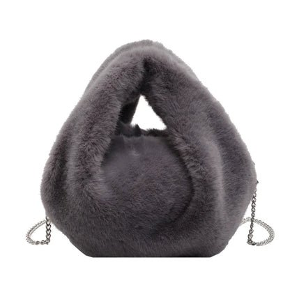 Plush Faux Fur Bucket Bag – Women's Chain Crossbody Handbag
