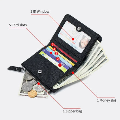 RFID Blocking Genuine Leather Wallet for Women – Short Bifold with Zipper Coin Purse