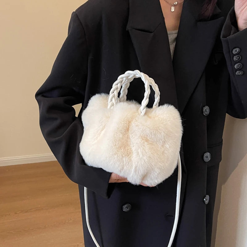 Women's Fluffy Plush Handbag – Soft Cloud Drawstring Shoulder Bag