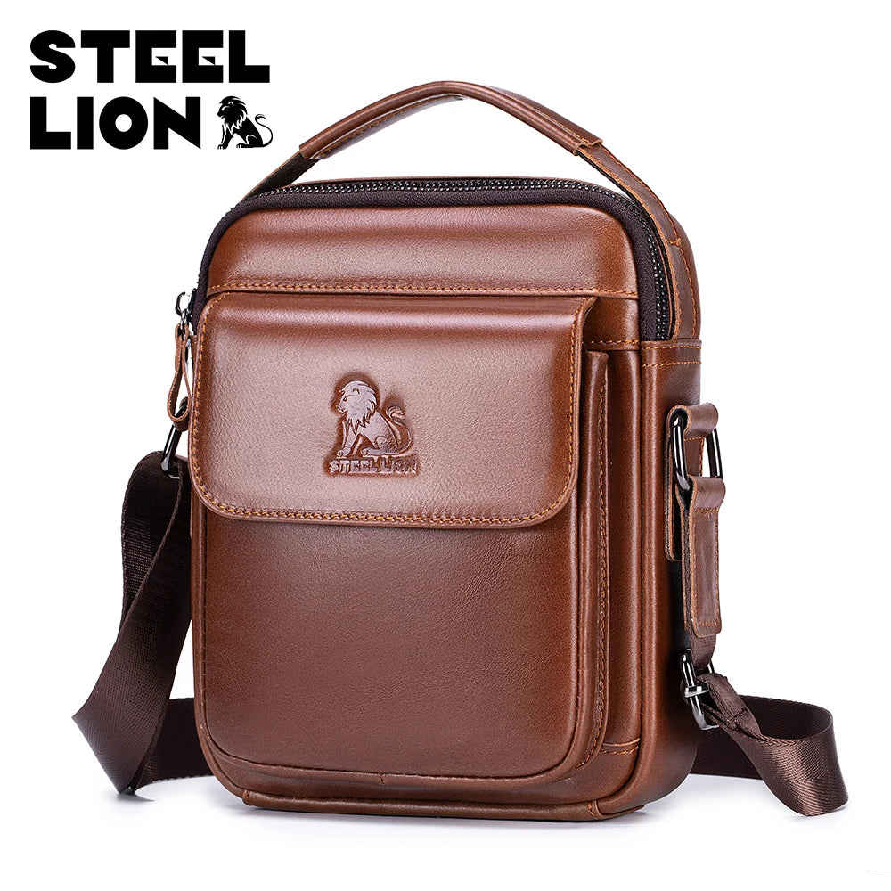 Steel Lion Men's Leather Crossbody Bag – Casual Vertical Shoulder Bag