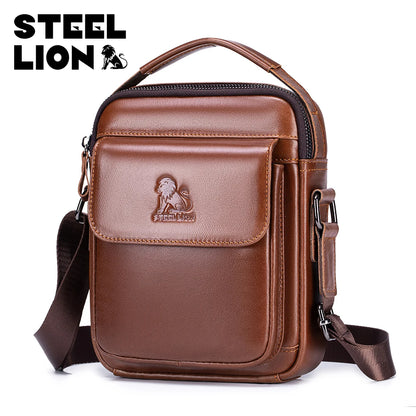 Steel Lion Men's Leather Crossbody Bag – Casual Vertical Shoulder Bag