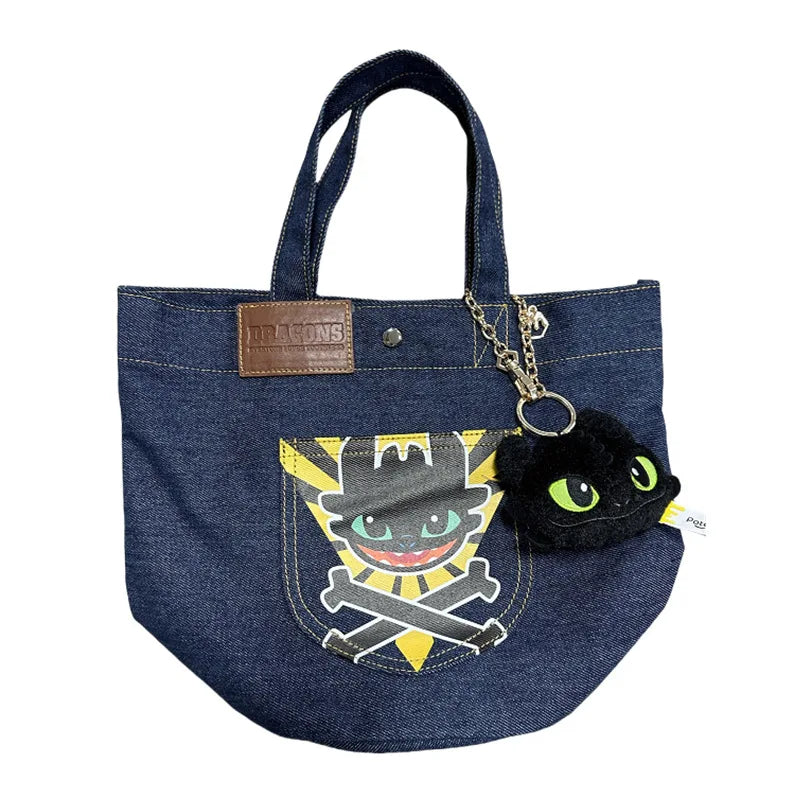 Toothless Plush Keychain & Denim Tote Bag – How to Train Your Dragon Gift