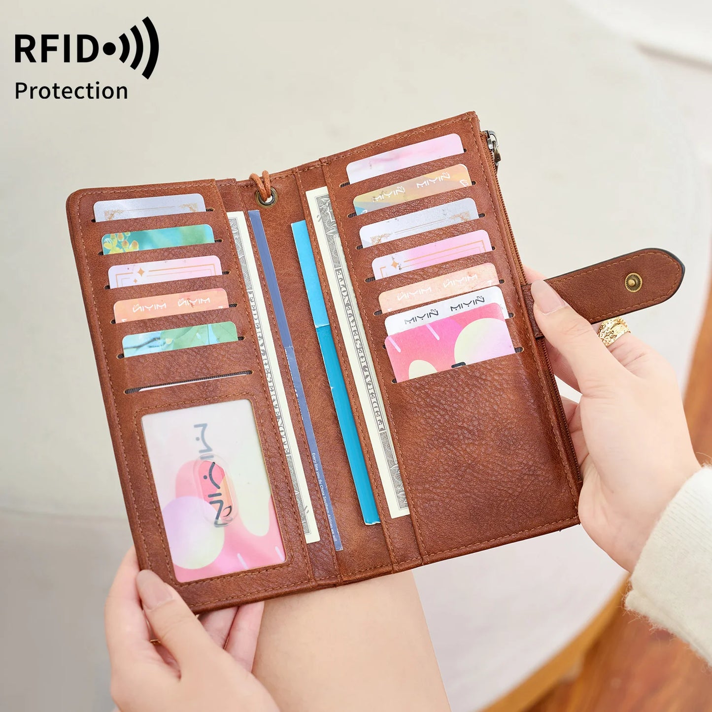 RFID Women's Long Wallet – Large Capacity PU Leather Organizer