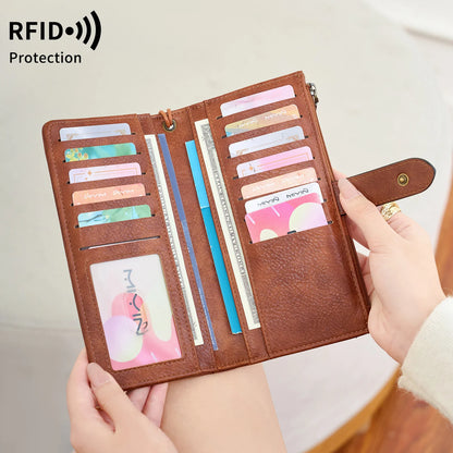 RFID Women's Long Wallet – Large Capacity PU Leather Organizer