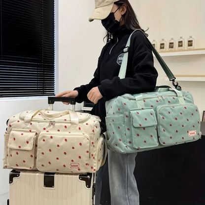 Strawberry Print Duffle Bag Large Capacity Multi-Pocket Travel Bag