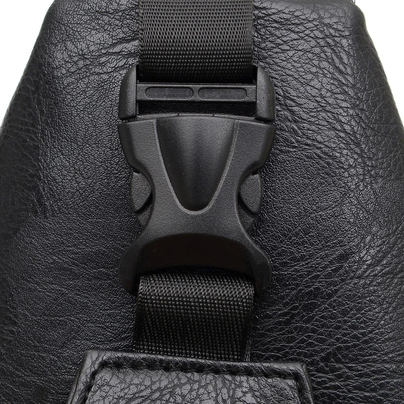 Men's PU Leather Chest Bag with USB Charging Port