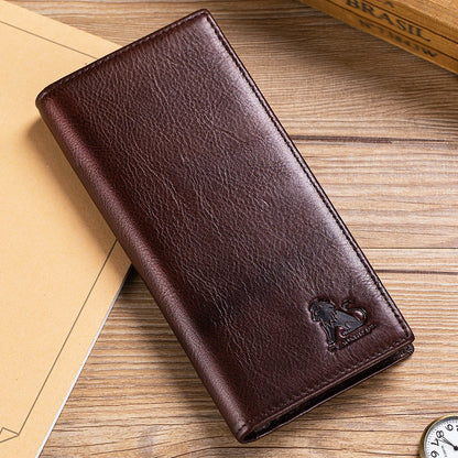 Men's Genuine Leather Long Wallet – Multi-Card Slot Bifold