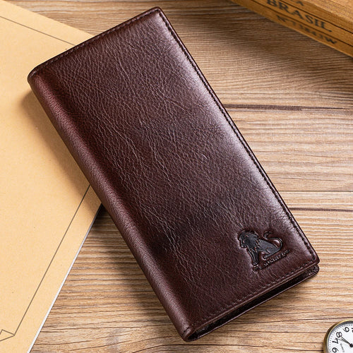 Men's Genuine Leather Long Wallet – Multi-Card Slot Bifold