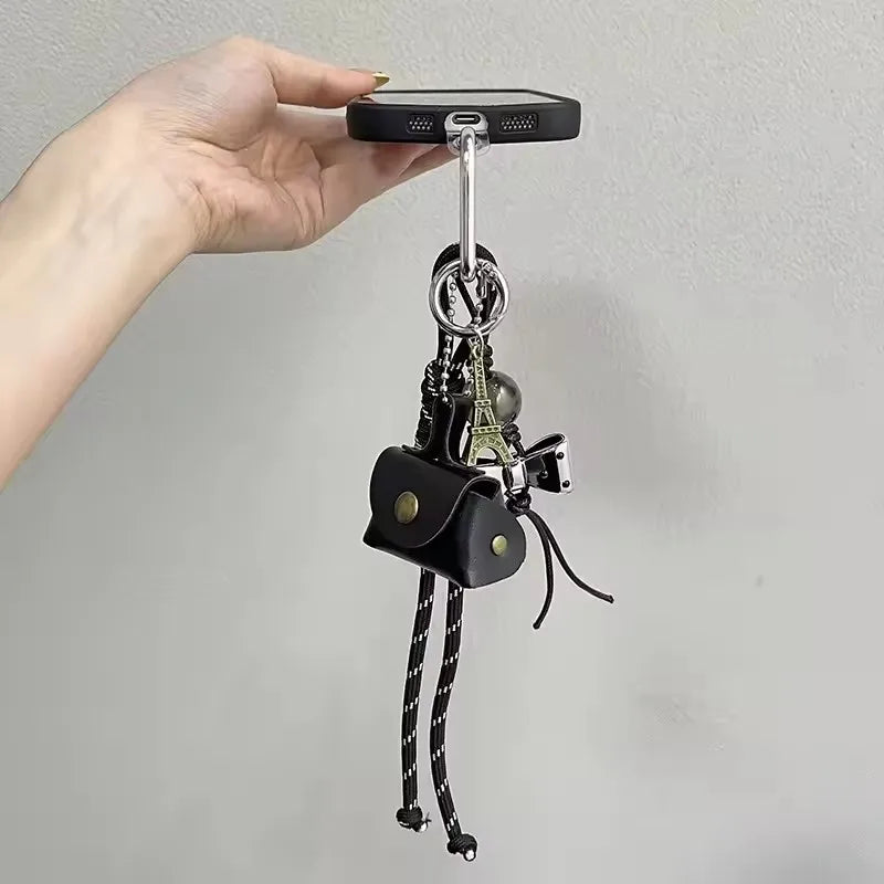 Cute Bag Charm Keychain with Mini Purse, Bow & Eiffel Tower Pendant