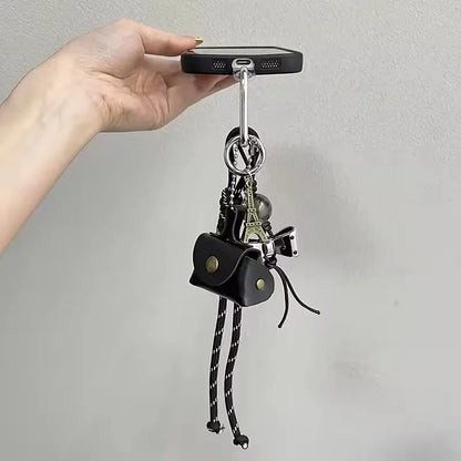 Cute Bag Charm Keychain with Mini Purse, Bow & Eiffel Tower Pendant