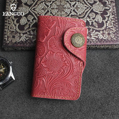 Vintage Leather Key Wallet for Men – Crocodile Pattern with Lion Clasp