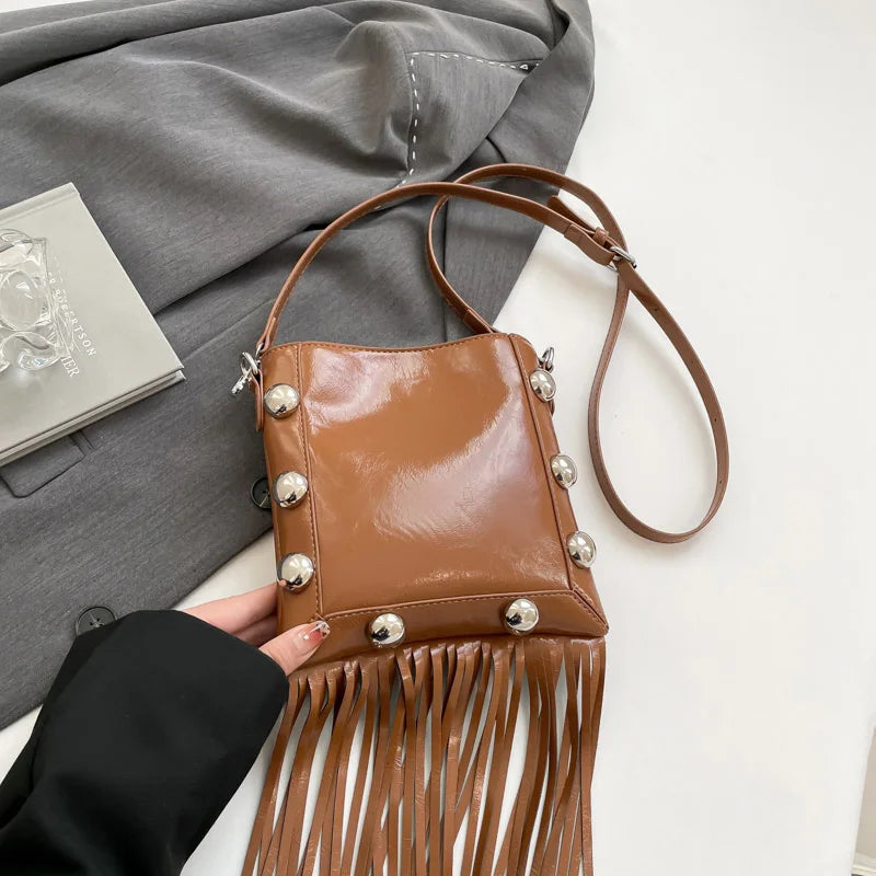 Tassel Rivet Shoulder Bag for Women – Compact Phone Purse