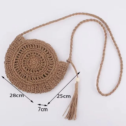 Handmade Straw Woven Round Beach Tote Bag