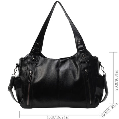 Women's Vintage Leather Tote Bag – Large Capacity Multi-Pocket Shoulder Bag