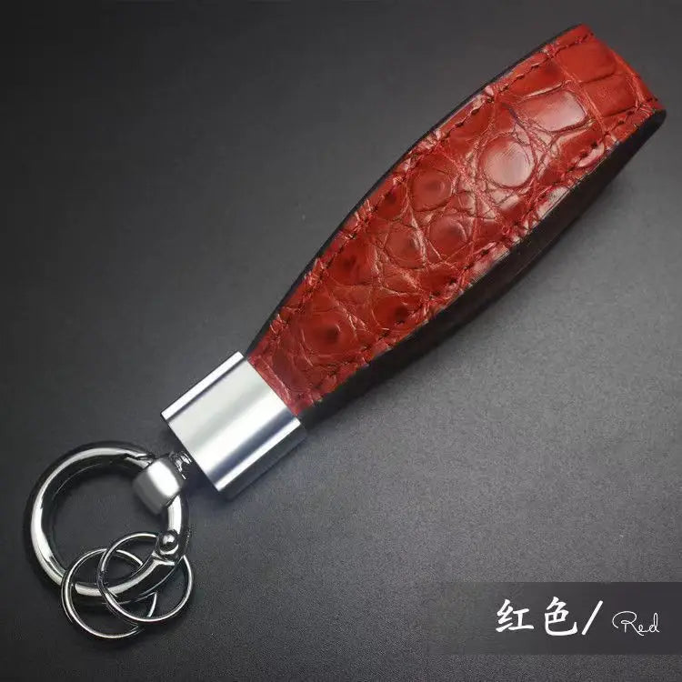 Luxury Crocodile Leather Keychain with Metal Ring