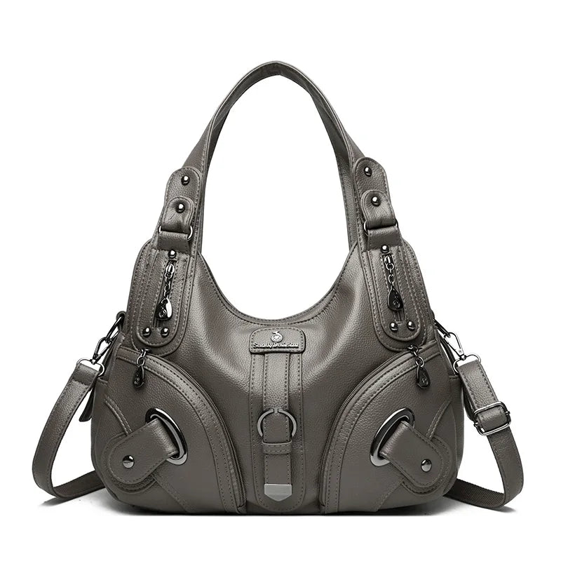 Soft Leather Women's Shoulder Bag – Multi-Pocket Hobo Handbag