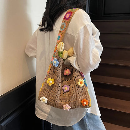 Crochet Flower Tote Bag – Large Capacity Knit Shoulder Bag