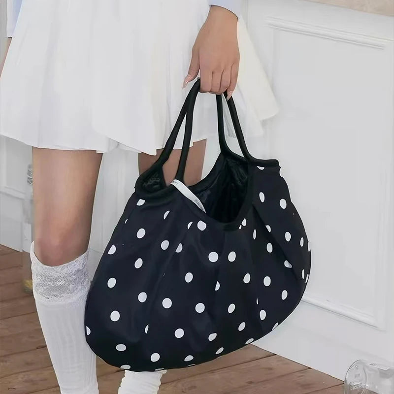 Minimalist Polka Dot Canvas Tote Bag Large Capacity Curved Underarm Shoulder Women Soft Lightweight