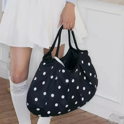 Minimalist Polka Dot Canvas Tote Bag Large Capacity Curved Underarm Shoulder Women Soft Lightweight