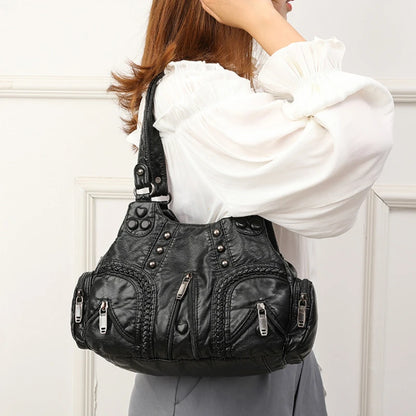 Y2K Punk Rivet PU Leather Tote Shoulder Bag for Women