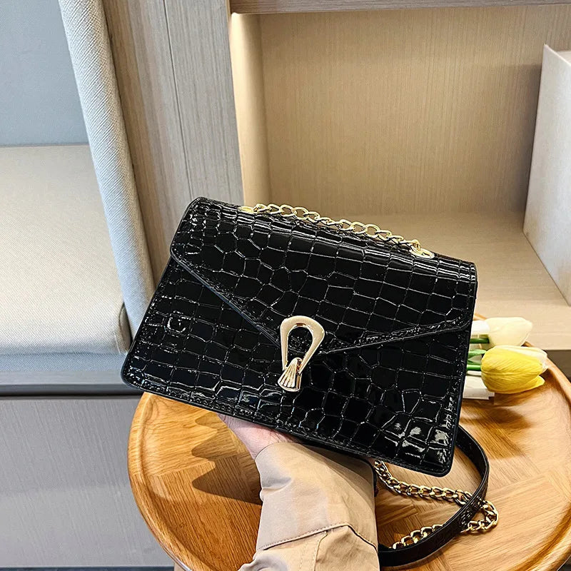 Crocodile Chain Crossbody Bag for Women – Square PU Leather Purse