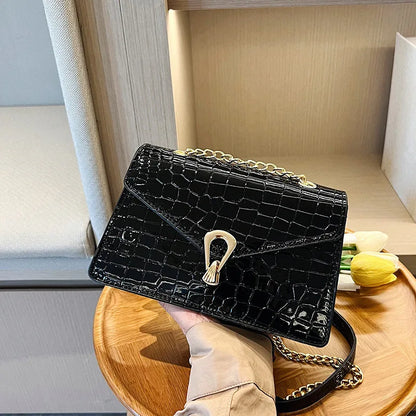 Crocodile Chain Crossbody Bag for Women – Square PU Leather Purse