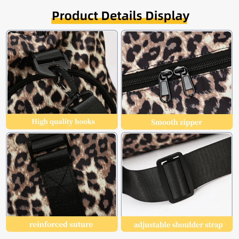 Leopard Print Women's Gym Duffle Bag with Shoe Compartment