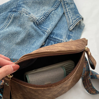Women's PU Leather Crossbody Bag with Wide Boho Strap