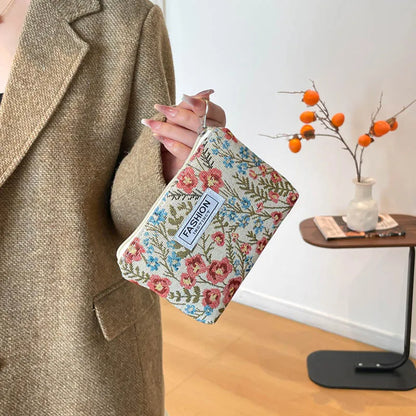 Floral Embroidery Canvas Cosmetic Bag – Korean Travel Makeup Organizer