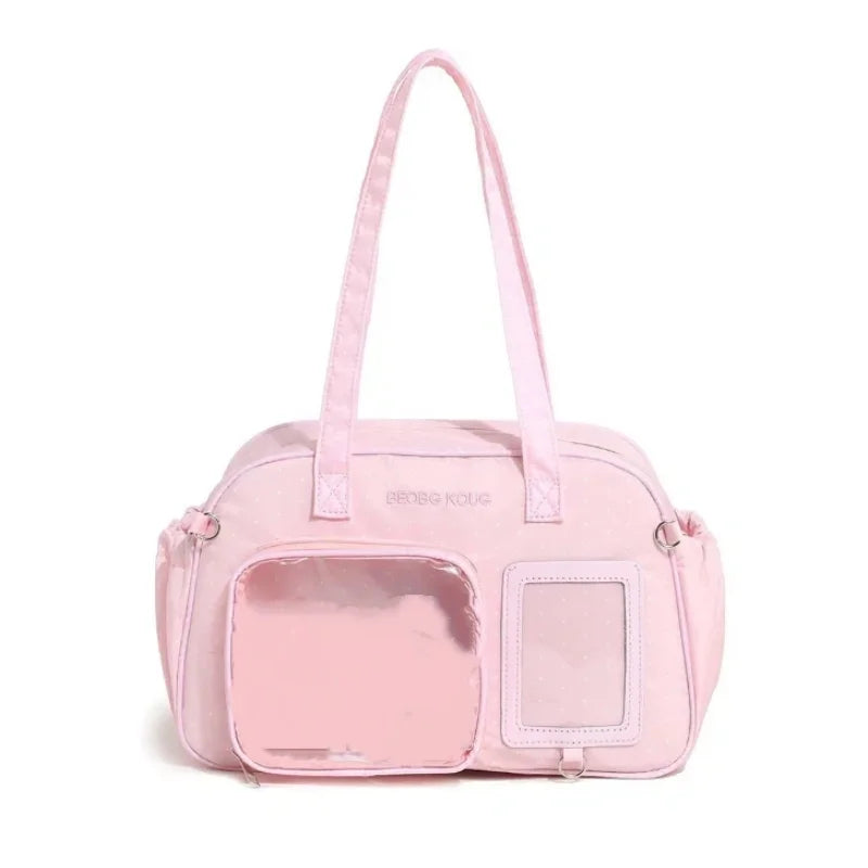 Kawaii Itabag Polka Dot Crossbody Bag with Clear Pin Display Window