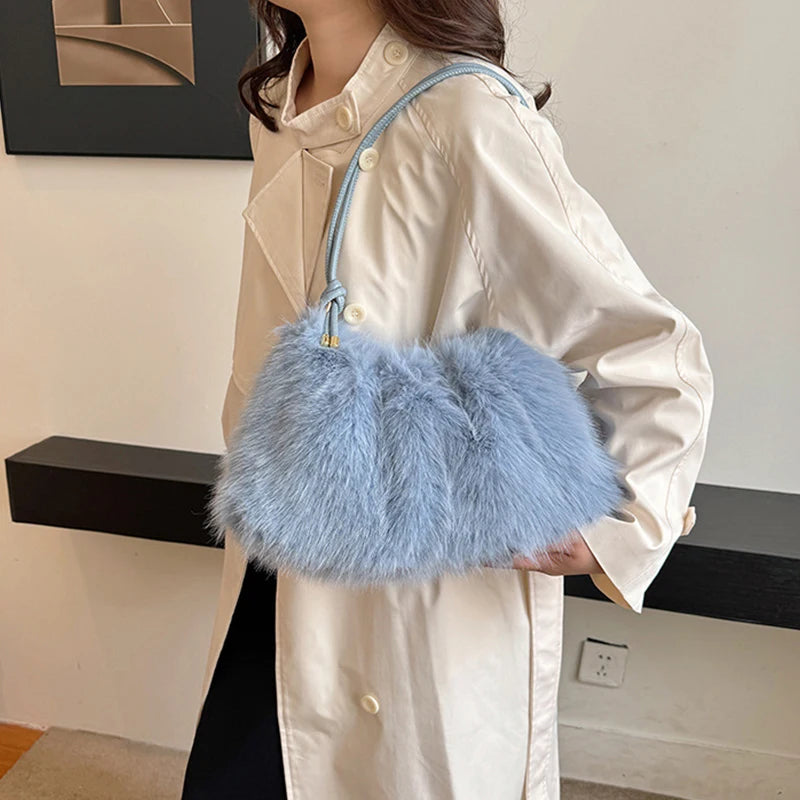 Faux Rabbit Fur Plush Shoulder Bag – Women's Luxury Tote